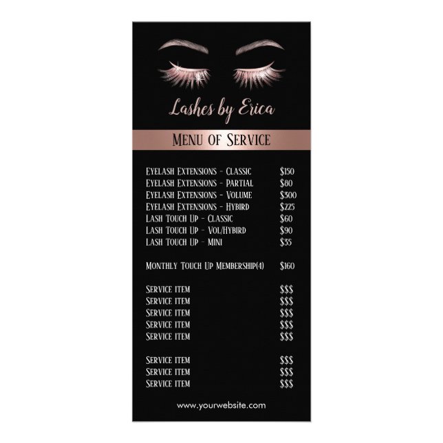 Panfleto Rosa Dourado Eyelash Extensions Beauty Salon Price (Frente)
