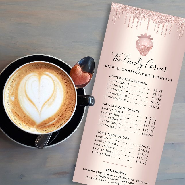 Panfleto Rosa Dourado Glitter Drives Strawberry Dessert Men (Criador carregado)