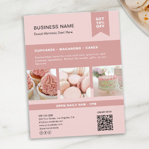 Panfleto Rosa Padaria QR Foto Personalizada