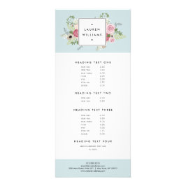 Panfleto Rosas Rosa Vintage em Azul Mint Antique