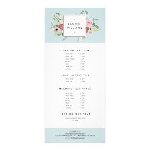 Panfleto Rosas Rosa Vintage em Azul Mint Antique