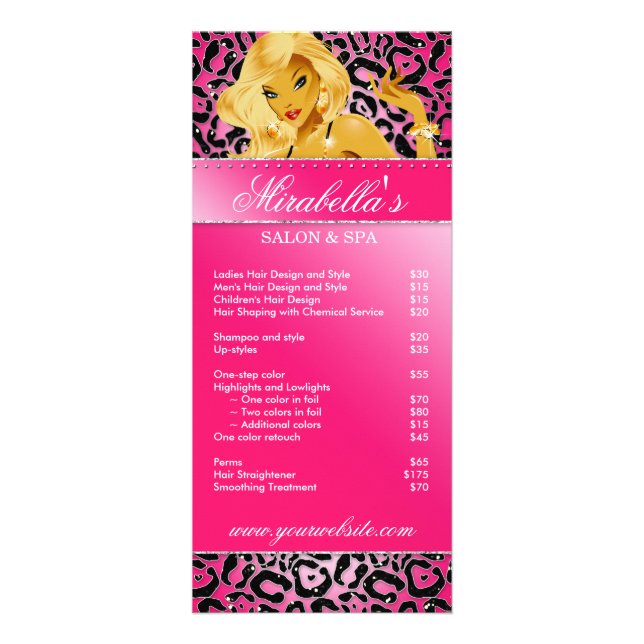 Panfleto Salon Rack Card Jewelry Tanning Pink Sparkle Bla (Frente)