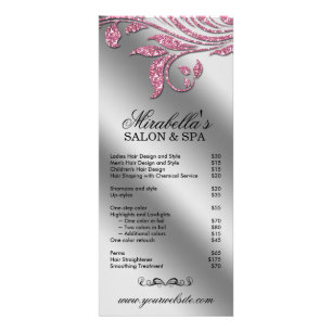 Panfleto Salon Rack Card Joalry Leaf Floral Pink Sparkle