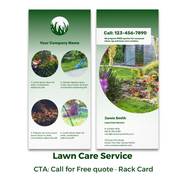 Panfleto Serviço de Manutenção de Cuidados Leais CTA: Chama (Lawn Care Maintenance Service CTA: Call - Green Rack Card)