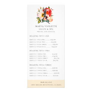 Panfleto Serviço/Preço de Tesoura de Salão Floral Elegante