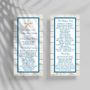 Panfleto Starfish Whitewash Wood Beach Weding Program
