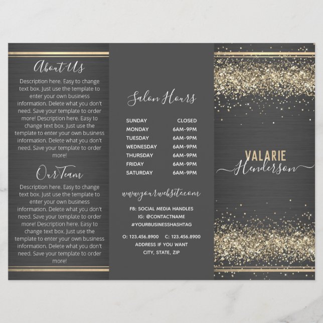 Panfleto Trifold Brilhante e Metal Lixado Chic (Frente)