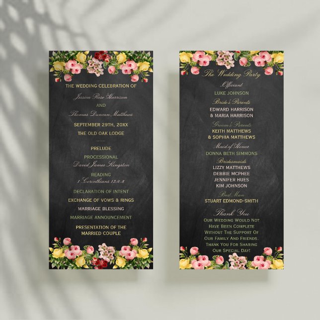 Panfleto Vintage Floral Chalkboard Weding Program (Criador carregado)