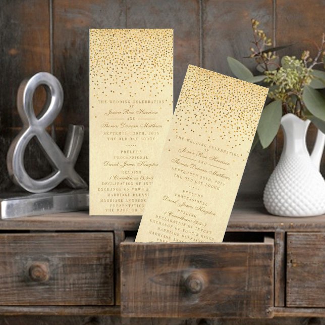 Panfleto Vintage Glam Dourado Confetti - Programa Casamento (Criador carregado)