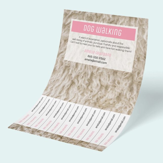 Panfletos Modernos de Cuidado de Cães para Negócio (Cute pink and white professional Dog Walking Business Flyers as modern promotion and advertising.)
