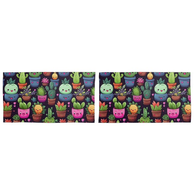 Pano de Almofada de Cacto Kawaii (Frente - conjunto)
