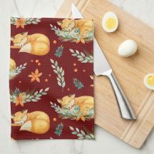 Algodão Inverno Raposa Dormindo Vermelho Escuro