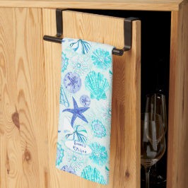 Pano De Prato Aqua-blue-teal watercolor seashell-w/nome personal