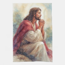 Arte em Aquarela de Jesus em Oração | Fé Cristã