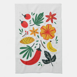 Pano De Prato Arte Popular Vibrante Pimenta Chili Fruta Tropical