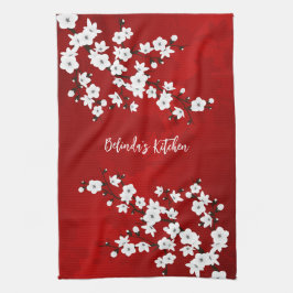 Pano De Prato Asia Floral White Cherry Blossom Add Name