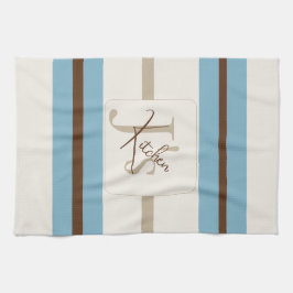 Pano De Prato Azul Marrom Personalizado Listra Monograma Costeir