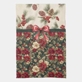 Pano De Prato Beautiful Christmas Floral and Pine Cones