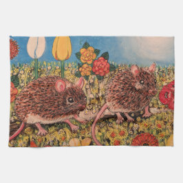 Pano De Prato  Beautiful mice with flowers Kitchen Towel 
