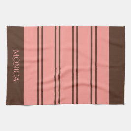 Pano De Prato  Brown Pink Stripes monogram Name Kitchen Towels