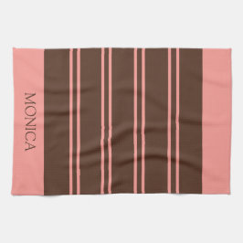 Pano De Prato  Brown Pink Stripes Script Name Kitchen Towels