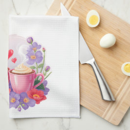 Pano De Prato Canecas de Cacau de São Valentão com Flores e Cora
