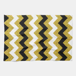 Pano De Prato Chevon preto branco brilhante Dourado Elegante