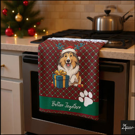 Pano De Prato Christmas Collie Dog Reindeer Gift Graphic
