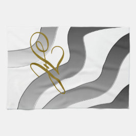 Pano De Prato Cinza branco com gradiente de ouro monograma