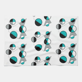 Pano De Prato Cinza, preto, branco, turquesa Geométrico Retro