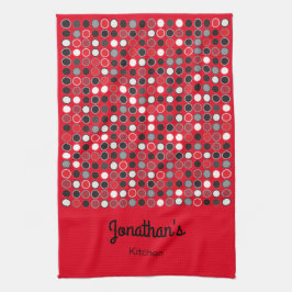 Pano De Prato Círculos De Cinza E Preto Vermelho Personalizado