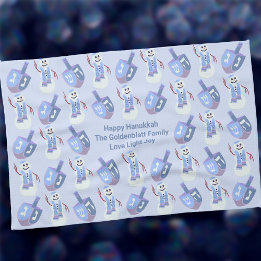 Pano De Prato Cobrir Personalizado de Challah Snowman Dreidels H