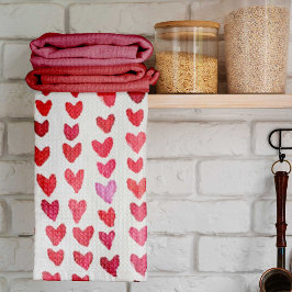 Pano De Prato Corações de pincel - vermelho e rosa