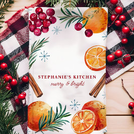 Pano De Prato Cranberry Laranja Canela Natal Personalizado