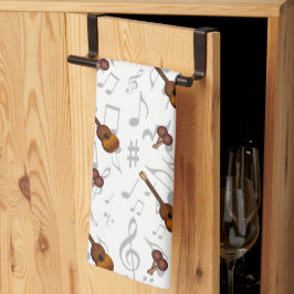 Pano De Prato Cuatro and Maracas with Music Notes on WHITE