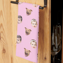 Pano De Prato Custom Face, Unique Family Gift 3 Photos Face Pink