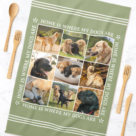 Pano De Prato Custom Text Photo Collage Pet Dog Earthy Green