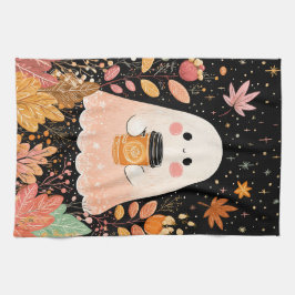 Pano De Prato Cute Autumn Ghost with Pumpkin Coffee – Cozy Fall 