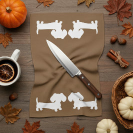 Pano De Prato Dachshund Doxie Kitchen Red Brown Towers