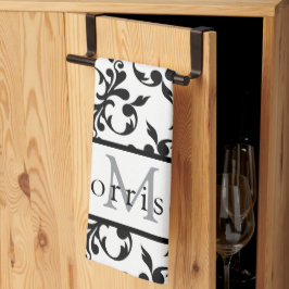 Pano De Prato Elegante Cor damasco de francês preto e branco