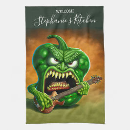 Pano De Prato Engraçado Monster Green Bell Pepper Guitar