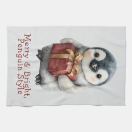 Pano De Prato Feliz e Pinguim Brilhante Natal