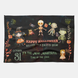 Pano De Prato Feliz Halloween Monstros Bonitos