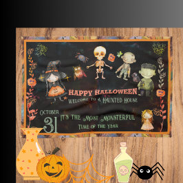 Pano De Prato Feliz Halloween Monstros Bonitos Laranja