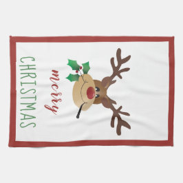 Pano De Prato Feliz Natal Engraçado Reindeer MistletoRed Green
