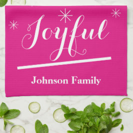 Pano De Prato Feriado Joyful Kitchen Nome Personalizado Rosa Leg