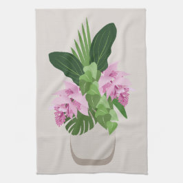 Pano De Prato Flor rosa Tropical Medinilla em Beige Vase