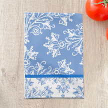 Floral Damask White Cornflower Blue na borda