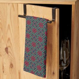 Pano De Prato Floral Vermelho Com Verde e Azul