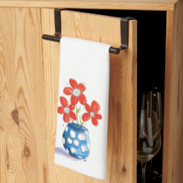 Pano De Prato Flores de Laranja Whimsical em Vaso Azul